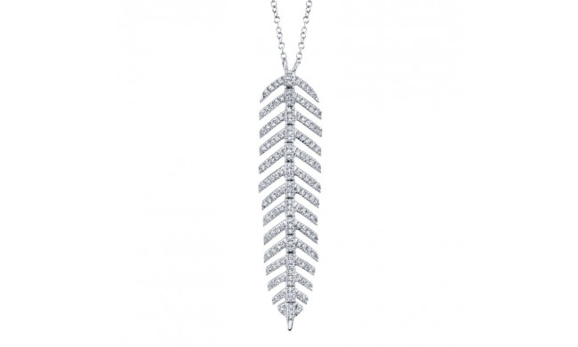 Shy Creation 14k White Gold Diamond Feather Necklace - SC55006044