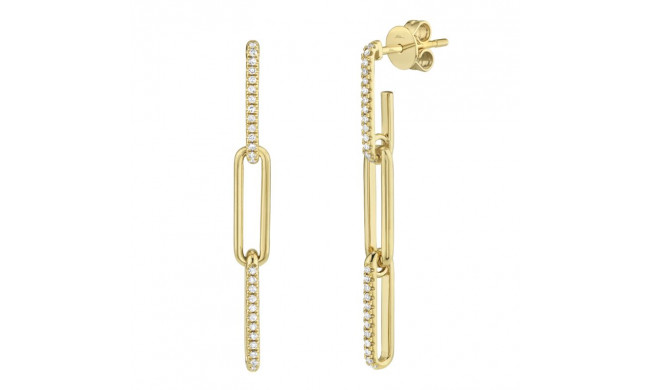 Shy Creation 14k Yellow Gold Diamond Paper Clip Link Earrings - SC55009644