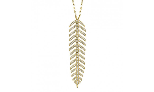 Shy Creation 14k Yellow Gold Diamond Feather Necklace - SC55006045