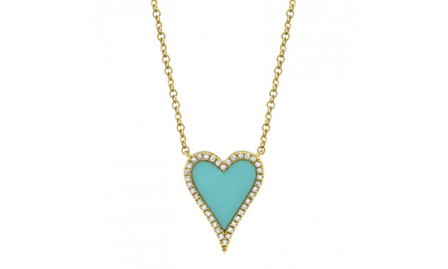 Shy Creation 14k Yellow Gold Diamond & Composite Turquoise Heart Necklace - SC55003629