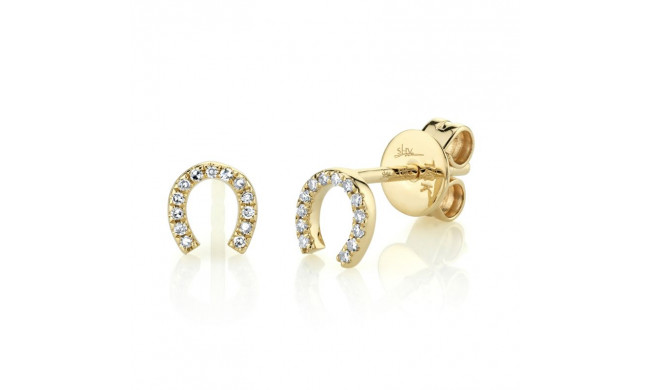 Shy Creation 14k Yellow Gold Diamond Horseshoe Stud Earrings - SC55002890