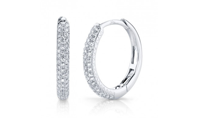 Shy Creation 14k White Gold Diamond Pave Hoop Earrings - SC55004581