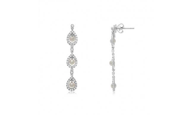 Roman & Jules 18k White Gold Triple Drop Pearl & Diamond Earrings - ke1554wprl-18k