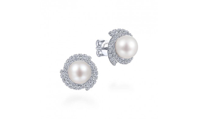 Gabriel & Co. 14k White Gold Grace Pearl & Diamond Stud Earrings - EG13669W45PL