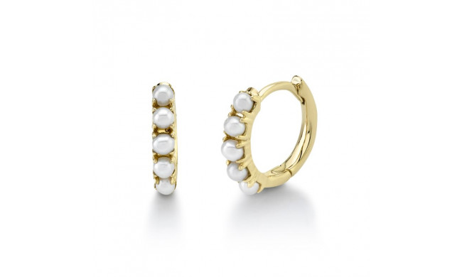 Shy Creation 14k Yellow Gold Cultured Pearl Huggie Earrings - SC55011457