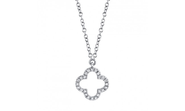 Shy Creation 14k White Gold Diamond Clover Necklace - SC55019617