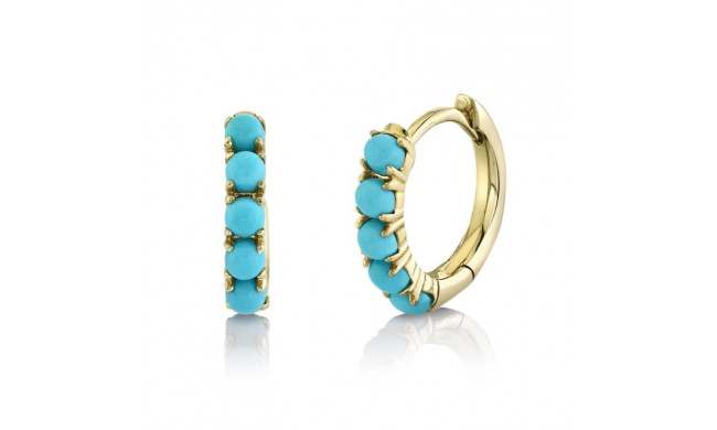 Shy Creation 14k Yellow Gold Composite Turquoise Huggie Earrings - SC55020208