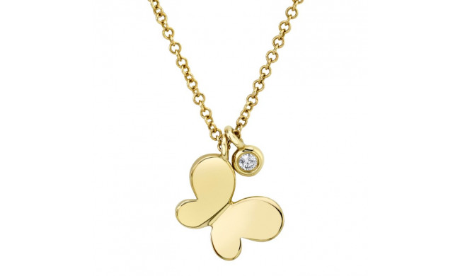 Shy Creation 14k Yellow Gold Diamond Butterfly Necklace - SC55009037