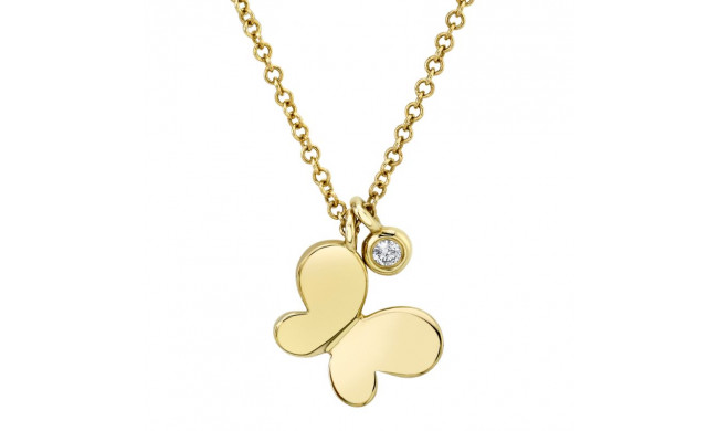 Shy Creation 14k Yellow Gold Diamond Butterfly Necklace - SC55009037
