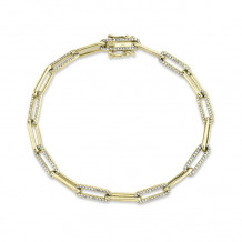 Shy Creation 14k Yellow Gold Diamond Paper Clip Link Bracelet - SC55008688