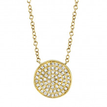 Shy Creation 14k Yellow Gold Diamond Pave Circle Necklace - SC55002399