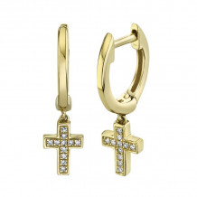 Shy Creation 14k Yellow Gold Diamond Cross Huggie Earrings - SC22007660