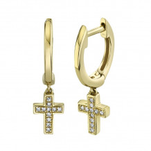 Shy Creation 14k Yellow Gold Diamond Cross Huggie Earrings - SC22007660