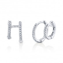 Shy Creation 14k White Gold Diamond Double Huggie Earrings - SC55005960V2