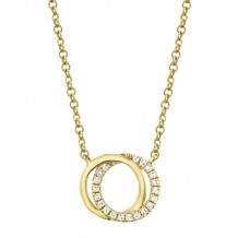 Shy Creation 14k Yellow Gold Diamond Love Knot Circle Necklace - SC55009638
