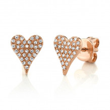 Shy Creation 14k Rose Gold Diamond Pave Heart Stud Earrings - SC55006930