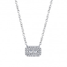 Shy Creation 14k White Gold Diamond Baguette Necklace - SC55019736