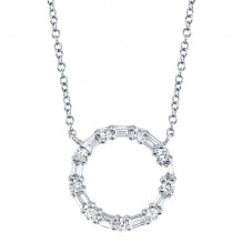 Shy Creation 14k White Gold Diamond Baguette Circle Necklace - SC55008725