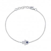 Shy Creation 14k White Gold Diamond & Blue Sapphire Hamsa Bracelet - SC55005294