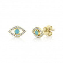 Shy Creation 14k Yellow Gold Diamond & Composite Turquoise Stud Earrings - SC55019927