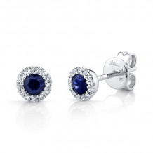 Shy Creation 14k White Gold Diamond & Blue Sapphire Stud Earrings - SC55002752