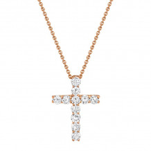 Shy Creation 14k Rose Gold Diamond Cross Necklace - SC37215659