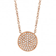 Shy Creation 14k Rose Gold Diamond Pave Circle Necklace - SC55002400