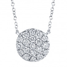 Shy Creation 14k White Gold Diamond Pave Circle Necklace - SC22004735