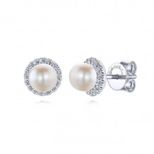 Gabriel & Co. 14k White Gold Grace Pearl & Diamond Stud Earrings - EG13233W45PL