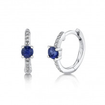 Shy Creation 14k White Gold Diamond & Blue Sapphire Huggie Earrings - SC55020192