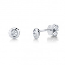 Shy Creation 14k White Gold Diamond Bezel Stud Earrings - SC55004063