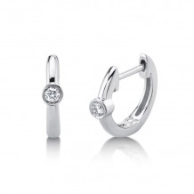 Shy Creation 14k White Gold Diamond Bezel Huggie Earrings - SC22007665