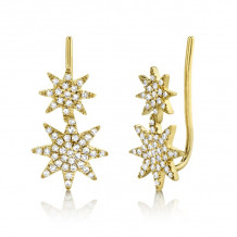 Shy Creation 14k Yellow Gold Diamond Pave Star Ear Crawler Earrings - SC55004606