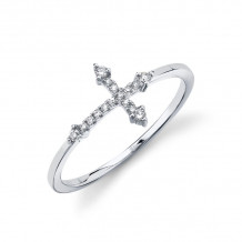 Shy Creation 14k White Gold Diamond Cross Ring - SC55008654