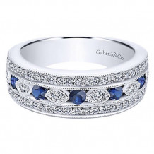 Gabriel & Co. Victorian 14k White Gold Sapphire Diamond Ring