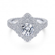 Gabriel & Co. 14k White Gold Art Deco Halo Engagement Ring - ER14490R4W44JJ