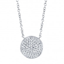 Shy Creation 14k White Gold Diamond Pave Circle Necklace - SC55002398