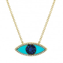 Shy Creation 14k Yellow Gold Diamond & Blue Sapphire & Composite Turquoise Necklace - SC55003623