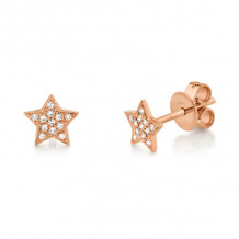 Shy Creation 14k Rose Gold Diamond Star Stud Earrings - SC55001303