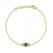 Shy Creation 14k Yellow Gold  Diamond & Blue Sapphire & Composite Turquoise Bracelet - SC55003938