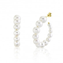 Shy Creation 14k Yellow Gold Cultured Pearl Hoop Earrings - SC36213972