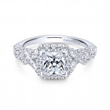 Gabriel & Co 14k White Gold Princess Cut Halo Diamond Engagement Ring