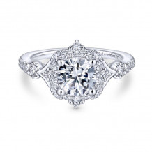 Gabriel & Co. 14k White Gold Art Deco Halo Engagement Ring - ER14411R4W44JJ
