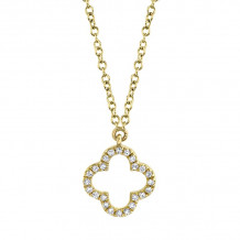 Shy Creation 14k Yellow Gold Diamond Clover Necklace - SC55019618