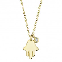 Shy Creation 14k Yellow Gold Diamond Hamsa Necklace - SC55009886