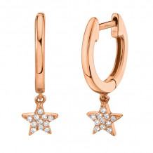 Shy Creation 14k Rose Gold Diamond Star Huggie Earrings - SC22004869V2