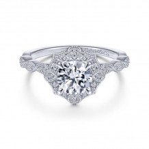 Gabriel & Co. 14k White Gold Art Deco Halo Engagement Ring - ER14452R4W44JJ
