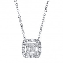 Shy Creation 14k White Gold Diamond Baguette Necklace - SC55010020