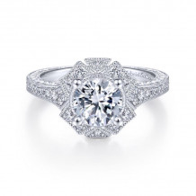 Gabriel & Co. 14k White Gold Art Deco Halo Engagement Ring - ER14444R4W44JJ