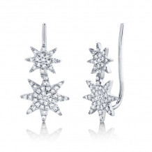 Shy Creation 14k White Gold Diamond Pave Star Ear Crawler Earrings - SC55004605